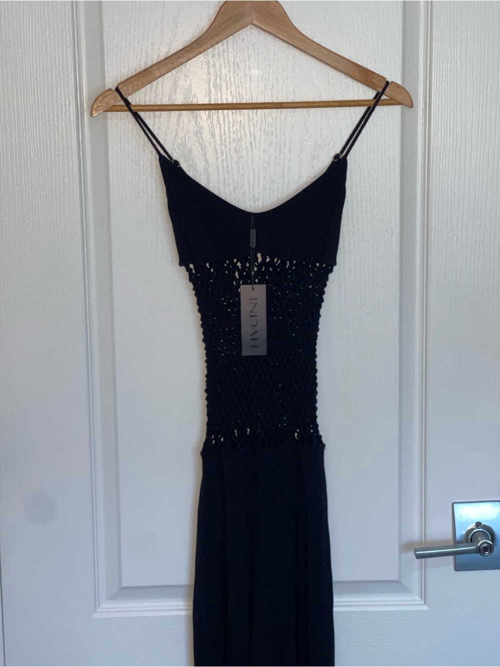 NEW INDAH BELLA DRESS $240 Black Mesh Cutout Maxi Dress Crochet Sz XS - Picture 6 of 16